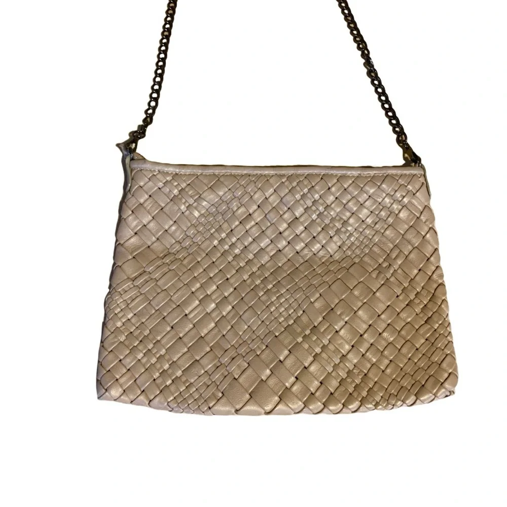 FALOR WOVEN NATURAL TAUPE LEATHER DETACHABLE CROSSBODY 